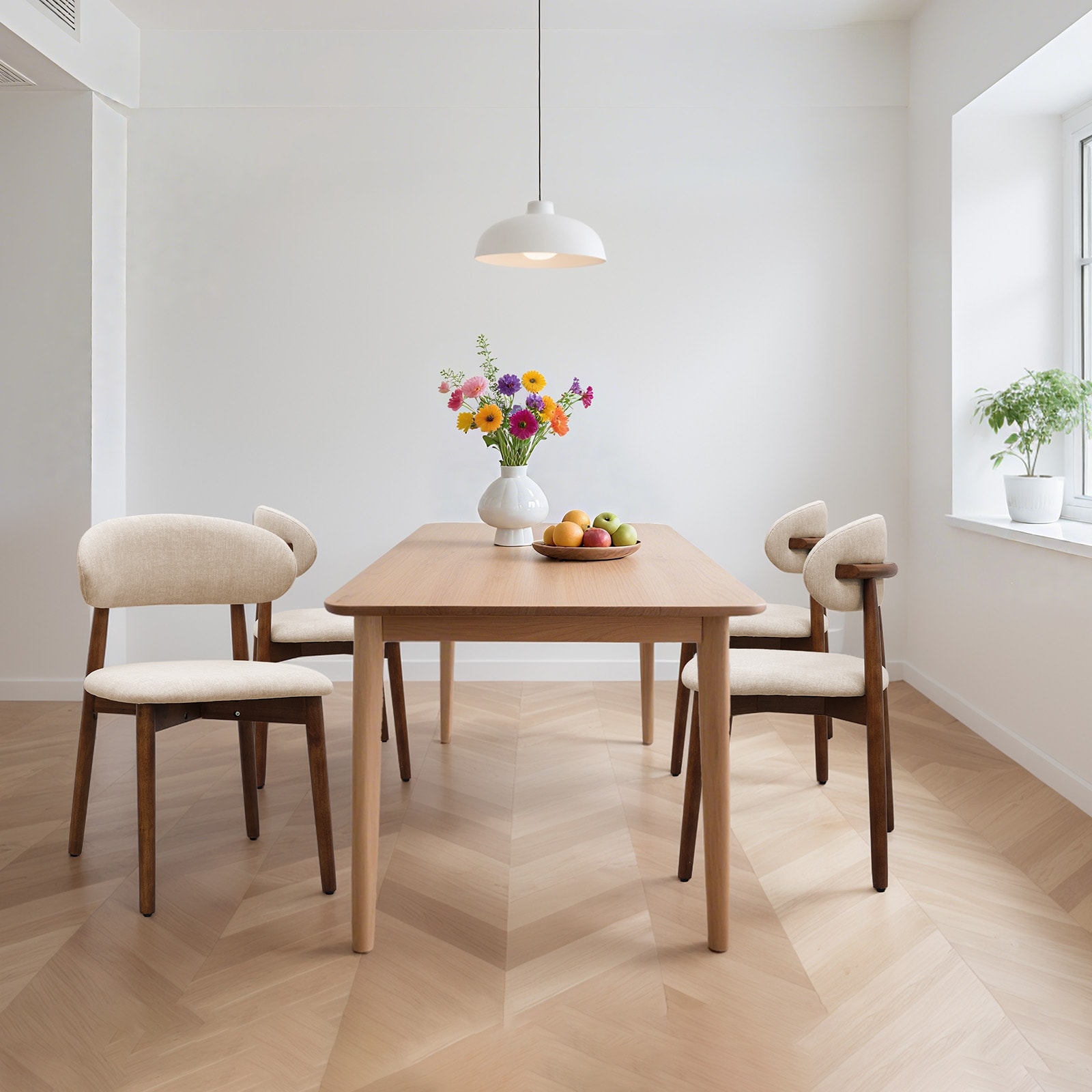 Light Camel Flannelette Upholstered Dining Chair With Walnut Solid Wood Legs, Armless Chair Set Of 4 For Kitchen, Restaurant, Living, Meeting Room_voghion.com